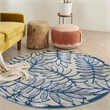 Nourison Aloha 5' x Round Ivory Navy Fabric Tropical Area Rug (5' Round)