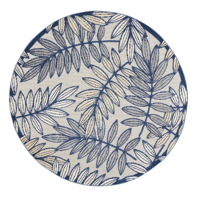 Nourison Aloha 5' x Round Ivory Navy Fabric Tropical Area Rug (5' Round)