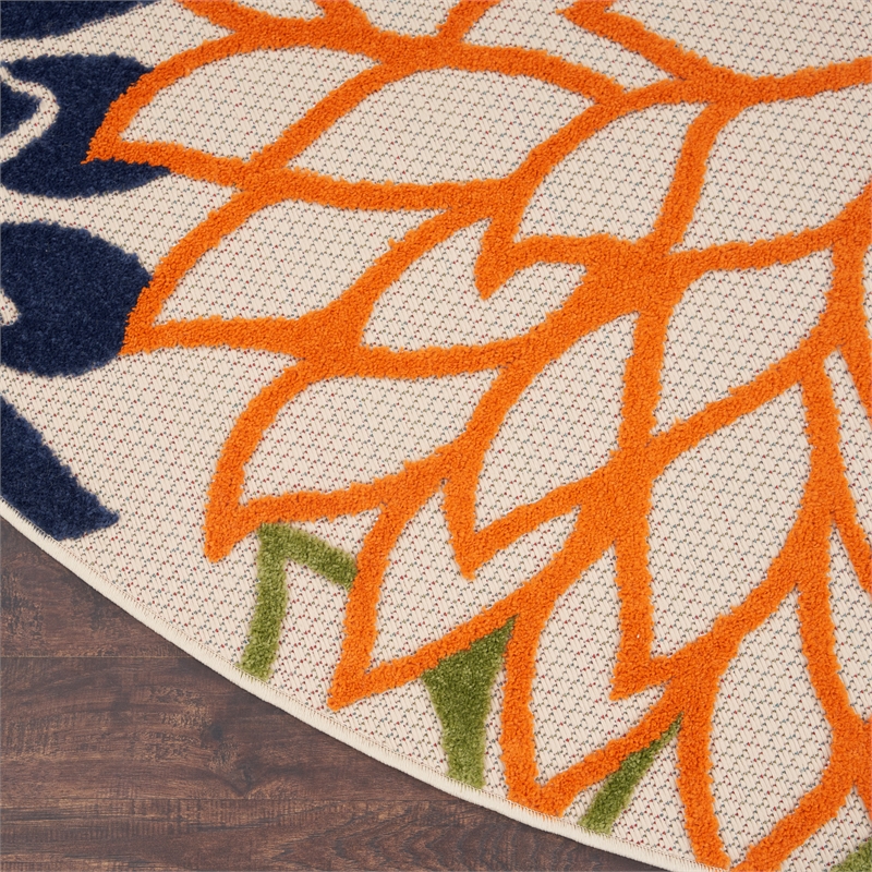 Nourison Aloha 5' x Round Multicolor Fabric Tropical Area Rug (5' Round)