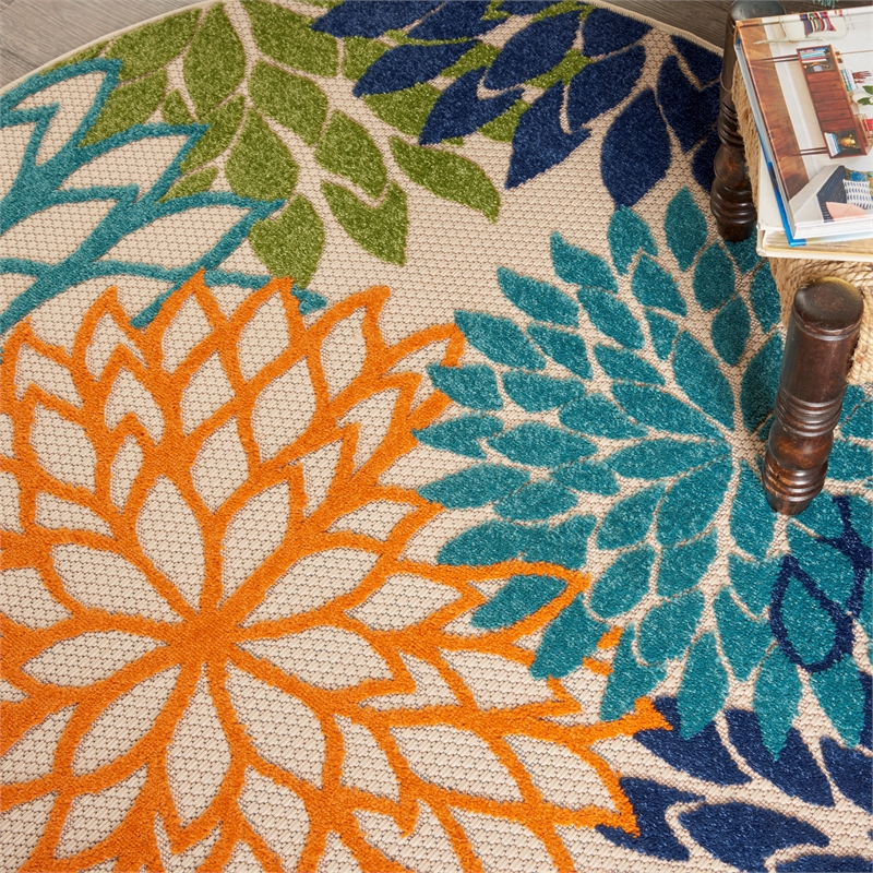 Nourison Aloha 5' x Round Multicolor Fabric Tropical Area Rug (5' Round)