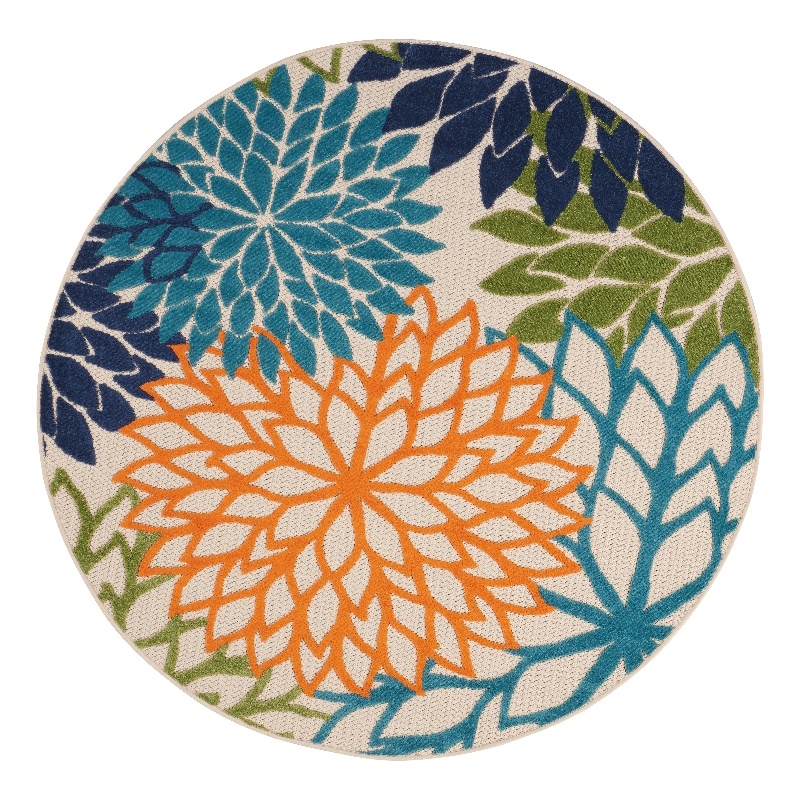Nourison Aloha 5' x Round Multicolor Fabric Tropical Area Rug (5' Round)