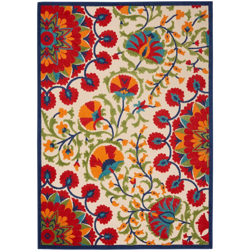 Nourison Aloha 6' x 9' Red/Multi Outdoor Indoor/Outdoor Rug Polypropylene