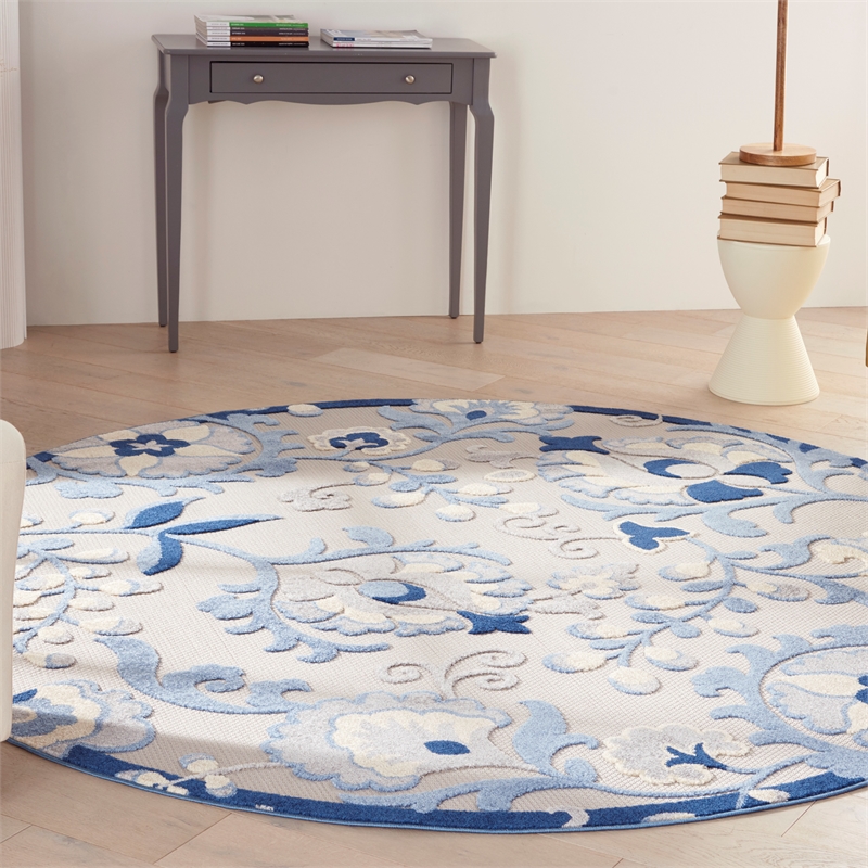 Nourison Aloha 8' x Round Blue Gray Fabric Farmhouse Area Rug (8' Round)