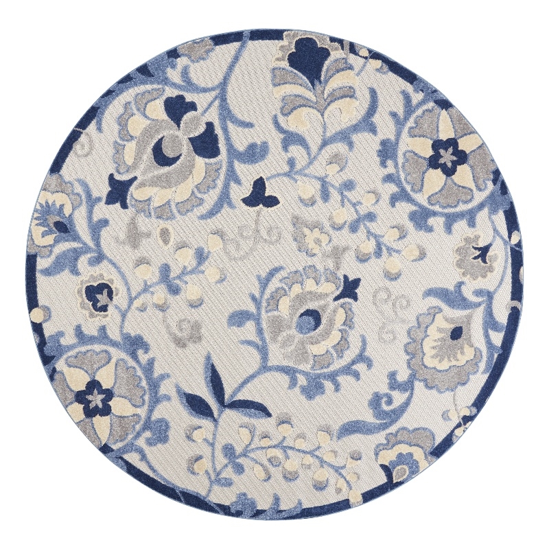 Nourison Aloha 8' x Round Blue Gray Fabric Farmhouse Area Rug (8' Round)