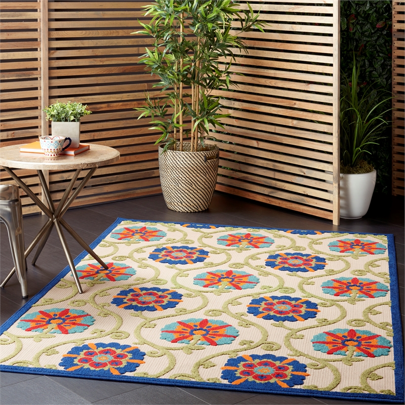 Nourison Aloha 6' x 9' Blue/Multicolor Outdoor Indoor/Outdoor Rug Polypropylene