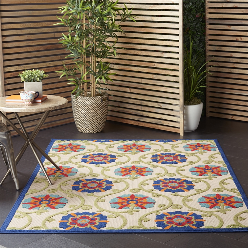 Nourison Aloha 6' x 9' Blue/Multicolor Outdoor Indoor/Outdoor Rug Polypropylene