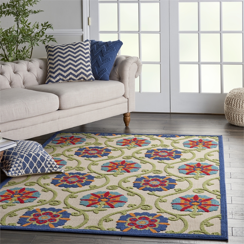 Nourison Aloha 6' x 9' Blue/Multicolor Outdoor Indoor/Outdoor Rug Polypropylene