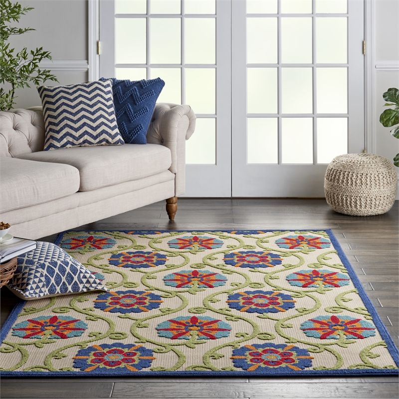 Nourison Aloha 6' x 9' Blue/Multicolor Outdoor Indoor/Outdoor Rug Polypropylene