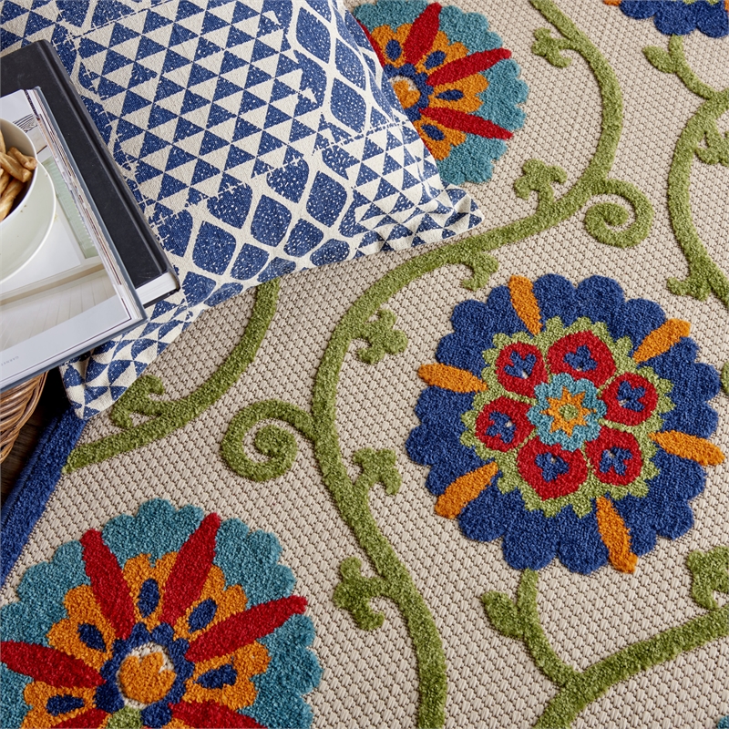 Nourison Aloha 6' x 9' Blue/Multicolor Outdoor Indoor/Outdoor Rug Polypropylene