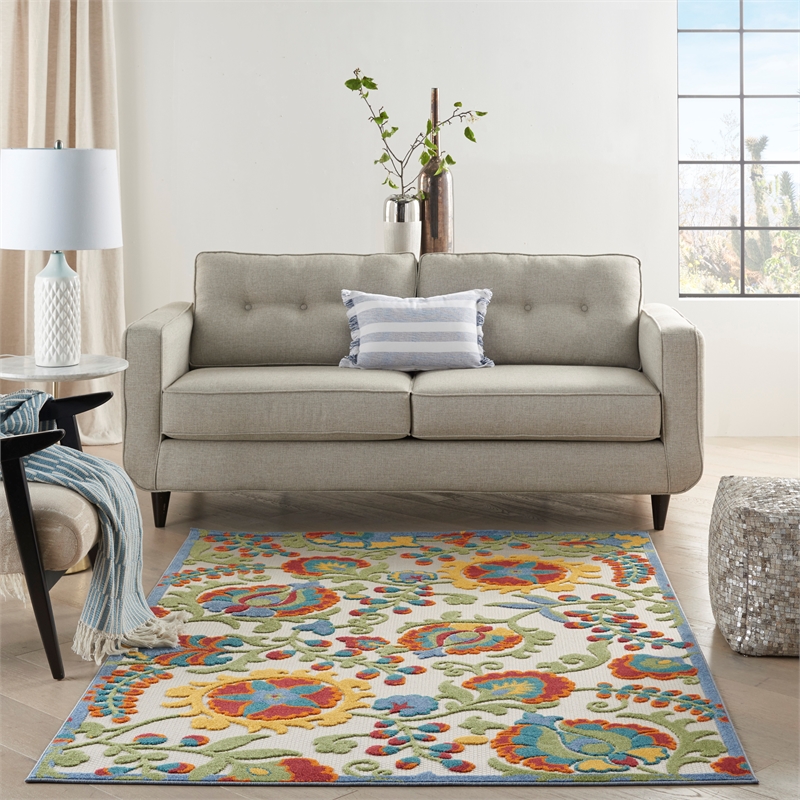 Nourison Aloha 6' x 9' Ivory Multicolor Fabric Farmhouse Area Rug (6' x 9')