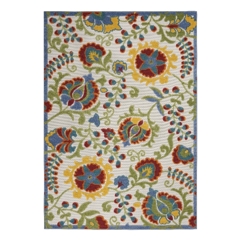 Nourison Aloha 6' x 9' Ivory Multicolor Fabric Farmhouse Area Rug (6' x 9')