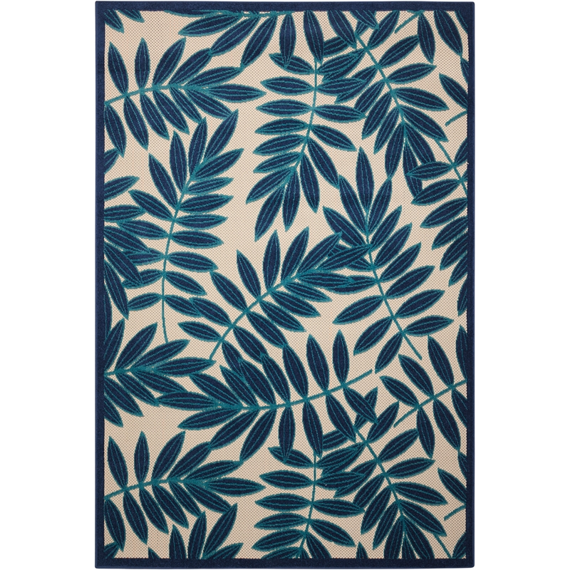 Nourison Aloha 5' x 8' Navy Blue and White Fabric Tropical Area Rug (5' x 8')