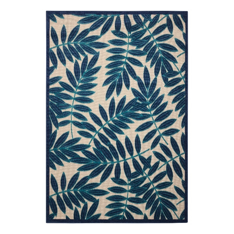 Nourison Aloha 5' x 8' Navy Blue and White Fabric Tropical Area Rug (5' x 8')