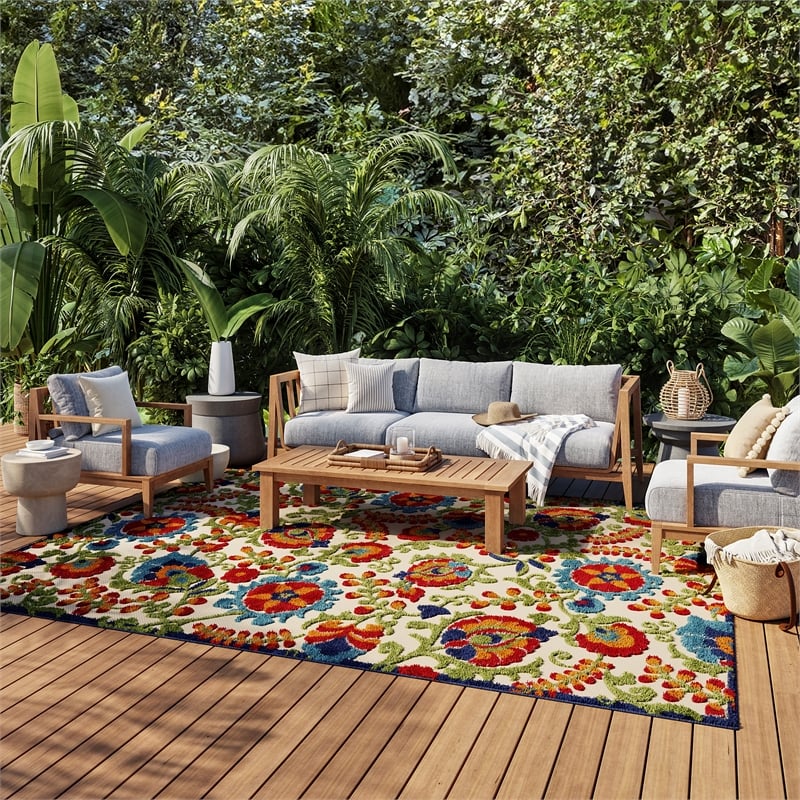 Nourison Aloha 6' x 9' Multicolor Fabric Farmhouse Area Rug (6' x 9')