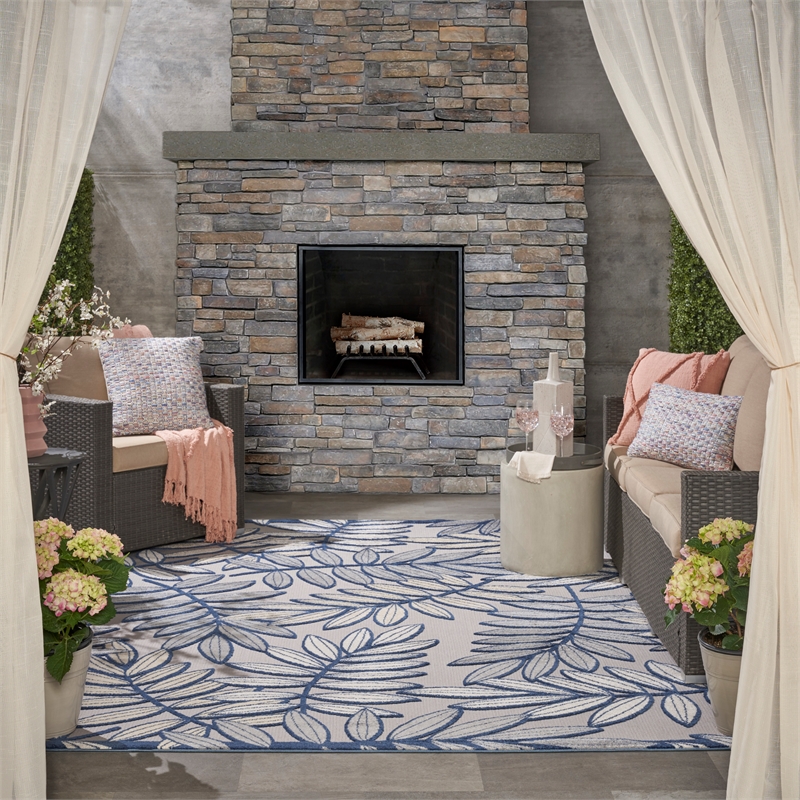 Nourison Aloha 8' x 11' Ivory Navy Fabric Tropical Area Rug (8' x 11')