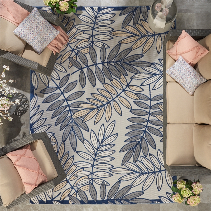 Nourison Aloha 8' x 11' Ivory Navy Fabric Tropical Area Rug (8' x 11')