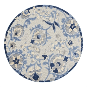 Nourison Aloha 5' x Round Blue Gray Fabric Farmhouse Area Rug (5' Round)