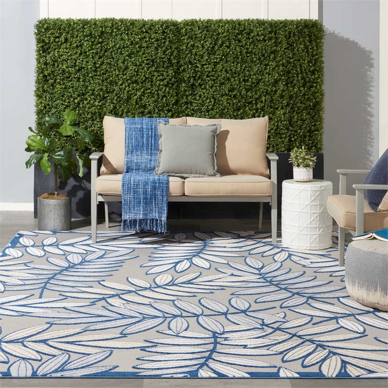 Nourison Aloha 10' x 13' Ivory Navy Fabric Tropical Area Rug (10' x 13')