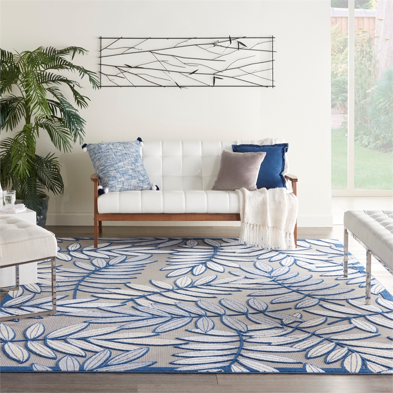 Nourison Aloha 10' x 13' Ivory Navy Fabric Tropical Area Rug (10' x 13')