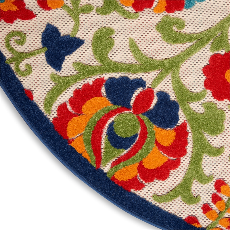 Nourison Aloha 5' x Round Multicolor Fabric Farmhouse Area Rug (5' Round)