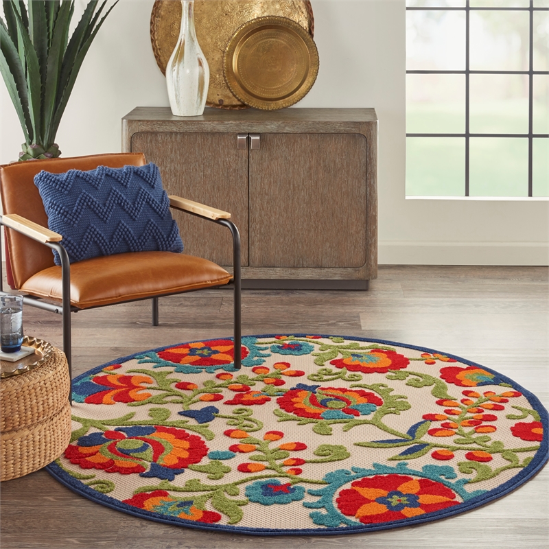 Nourison Aloha 5' x Round Multicolor Fabric Farmhouse Area Rug (5' Round)