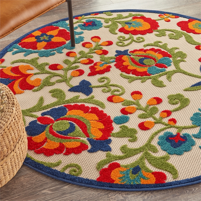 Nourison Aloha 5' x Round Multicolor Fabric Farmhouse Area Rug (5' Round)