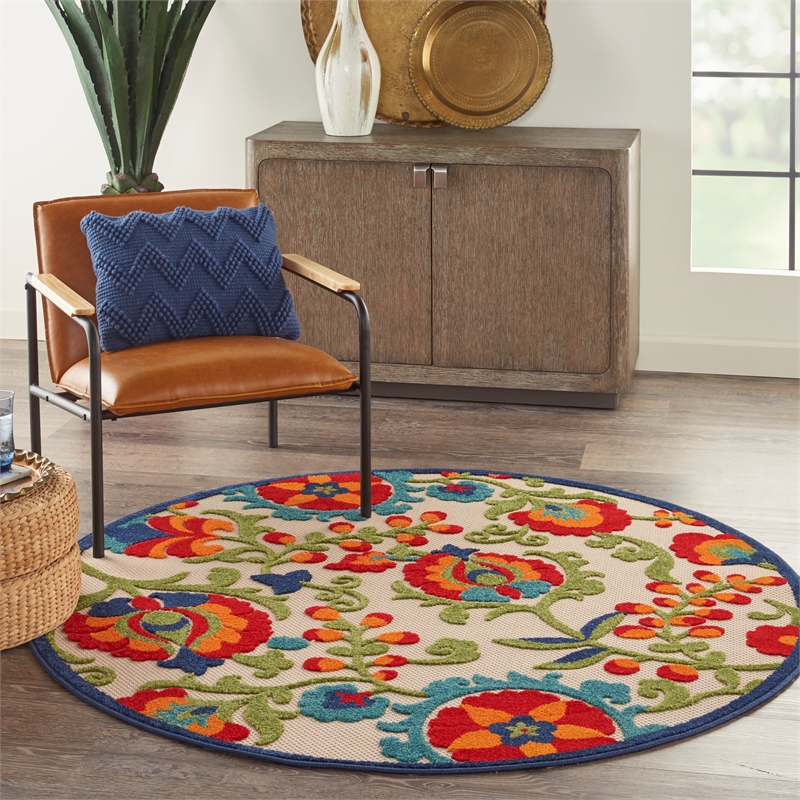 Nourison Aloha 5' x Round Multicolor Fabric Farmhouse Area Rug (5' Round)