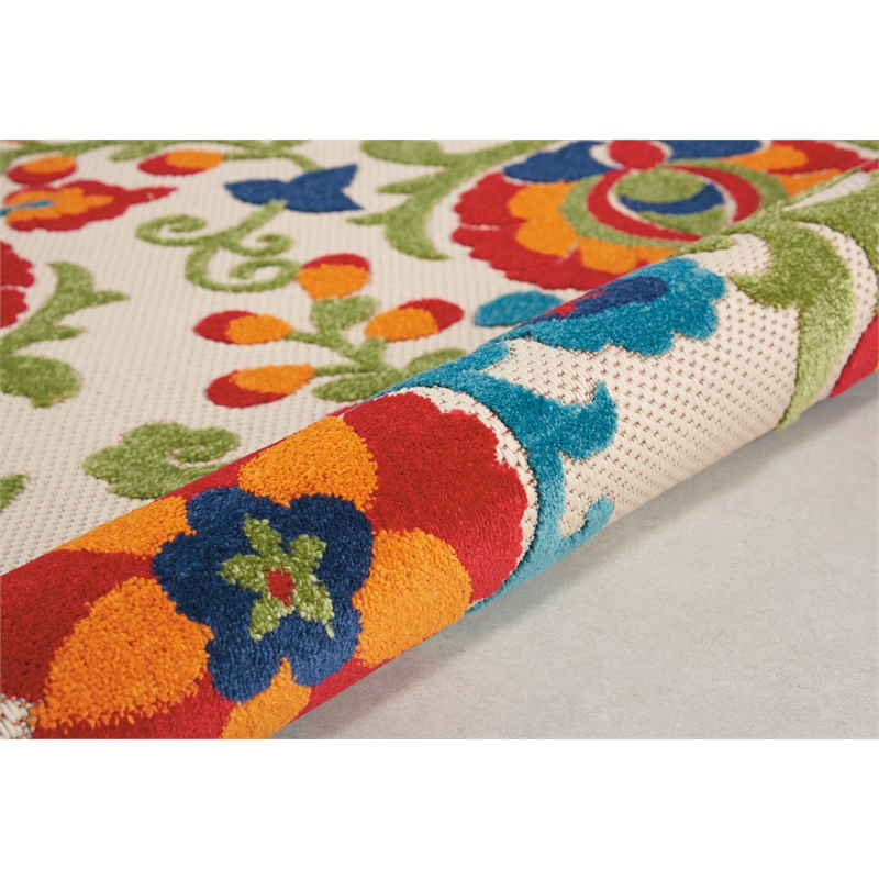 Nourison Aloha 5' x Round Multicolor Fabric Farmhouse Area Rug (5' Round)