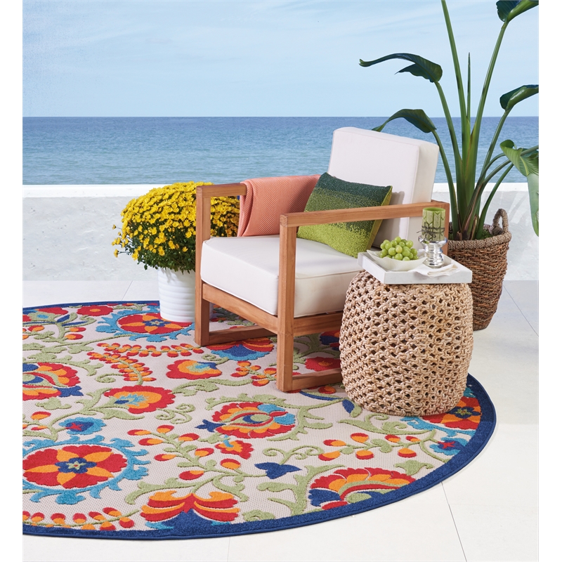 Nourison Aloha 8' x Round Multicolor Fabric Farmhouse Area Rug (8' Round)
