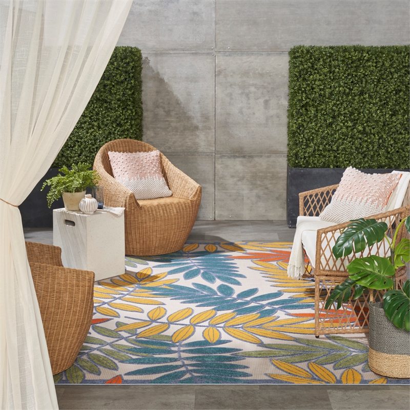 Nourison Aloha 7' x 10' Ivory Multicolor Fabric Tropical Area Rug (7' x 10')