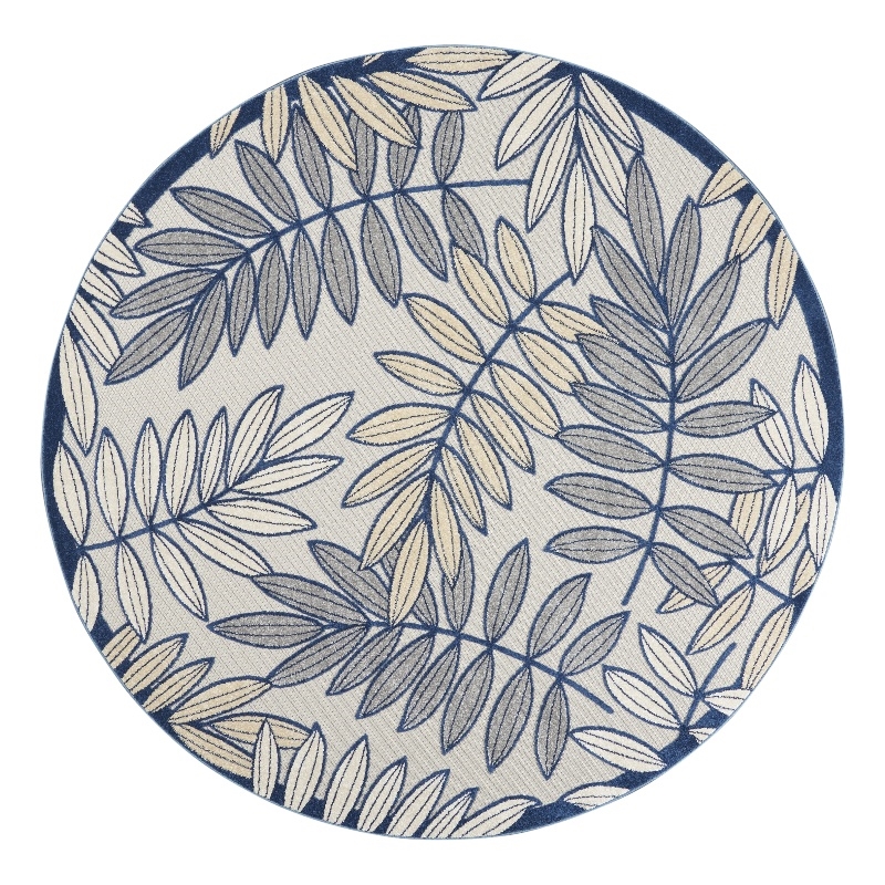 Nourison Aloha 8' x Round Ivory Navy Fabric Tropical Area Rug (8' Round)