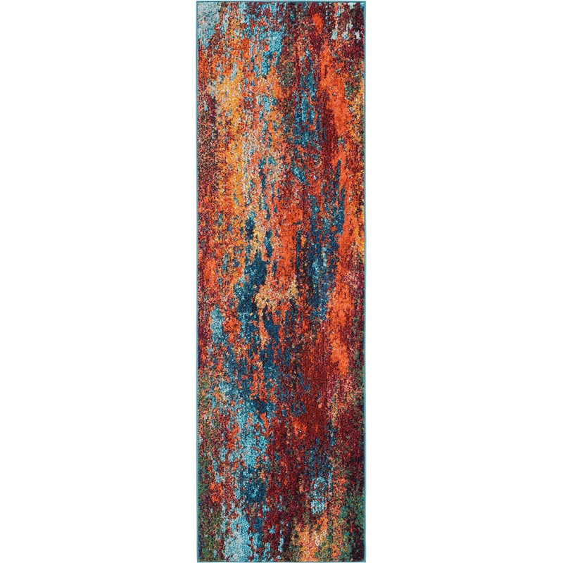 Nourison Celestial 12' Runner Blue and Red Fabric Modern Area Rug (12' Runner)