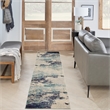 Nourison Celestial 12' Runner Blue and White Fabric Modern Area Rug (12' Runner)