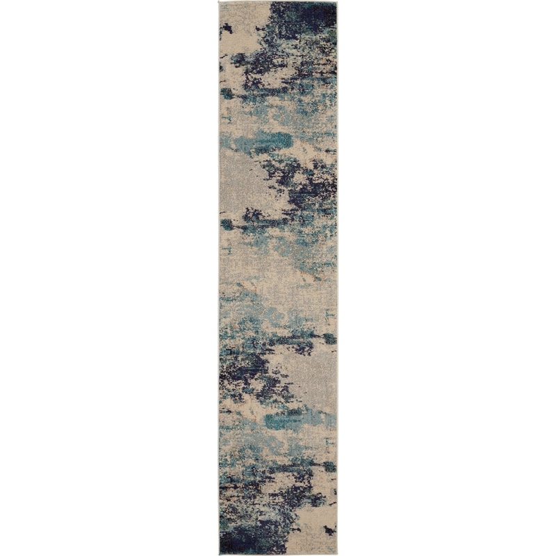 Nourison Celestial 12' Runner Blue and White Fabric Modern Area Rug (12' Runner)