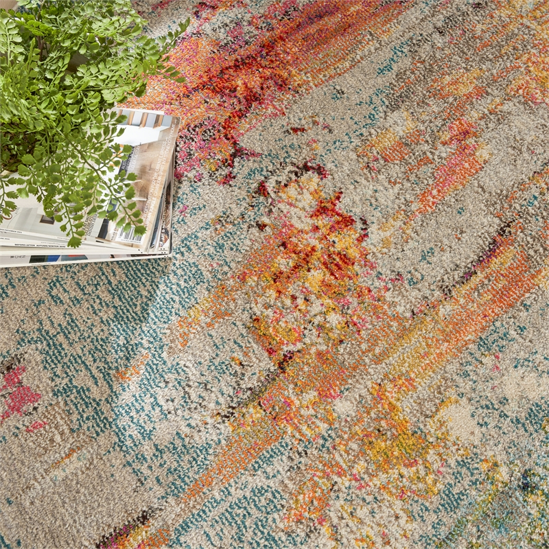 Nourison Celestial 5' x Round Multicolor Fabric Modern Area Rug (5' Round)