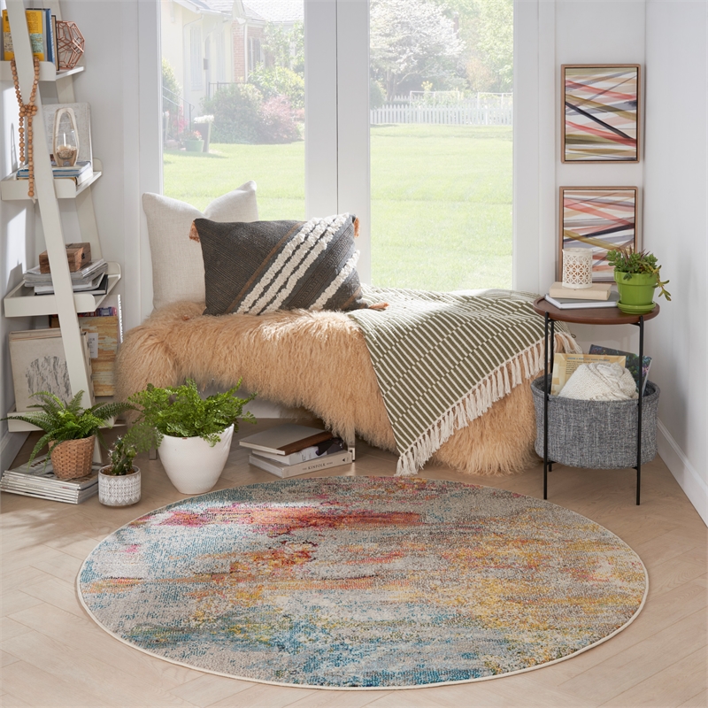 Nourison Celestial 5' x Round Multicolor Fabric Modern Area Rug (5' Round)
