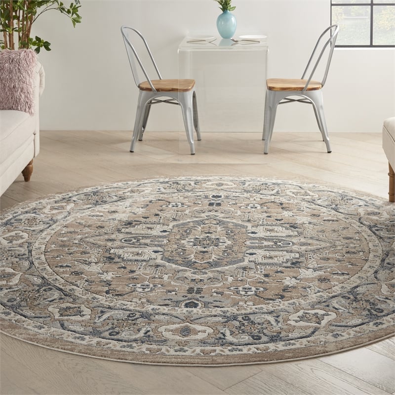 Nourison Concerto 8' x Round Beige Gray Fabric Farmhouse Area Rug (8' Round)