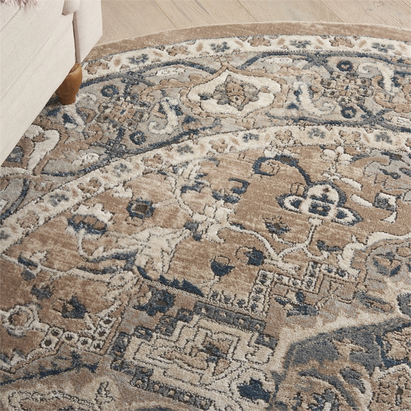 Nourison Concerto 8' x Round Beige Gray Fabric Farmhouse Area Rug (8' Round)