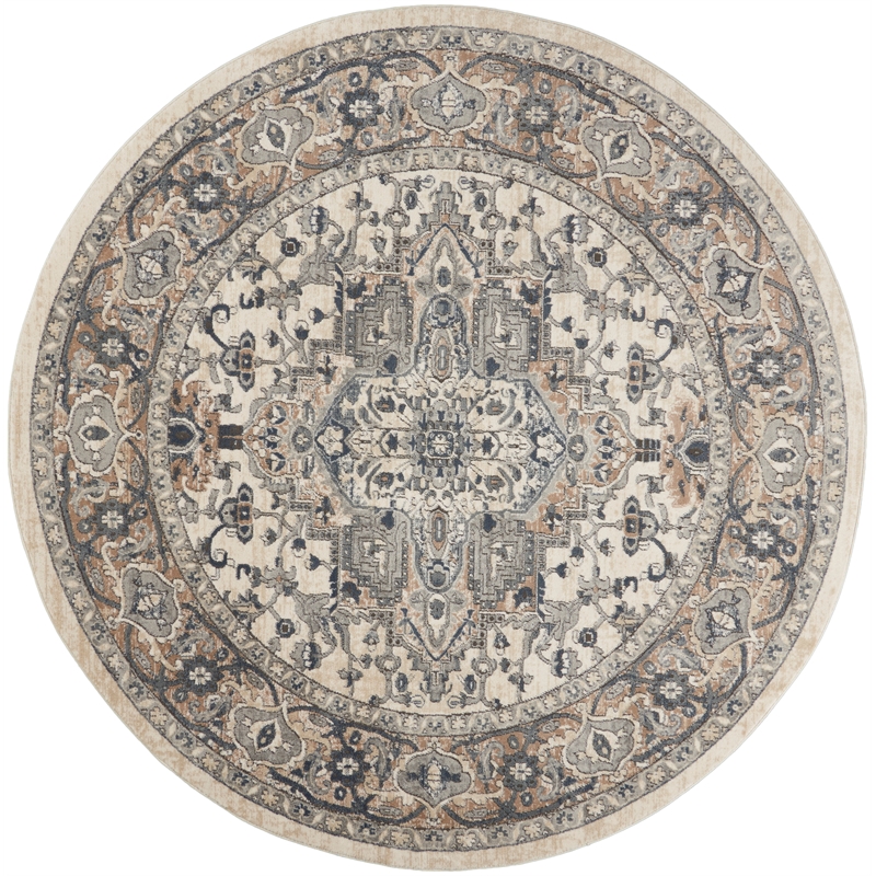 Nourison Concerto 8' x Round Ivory Gray Fabric Farmhouse Area Rug (8' Round)