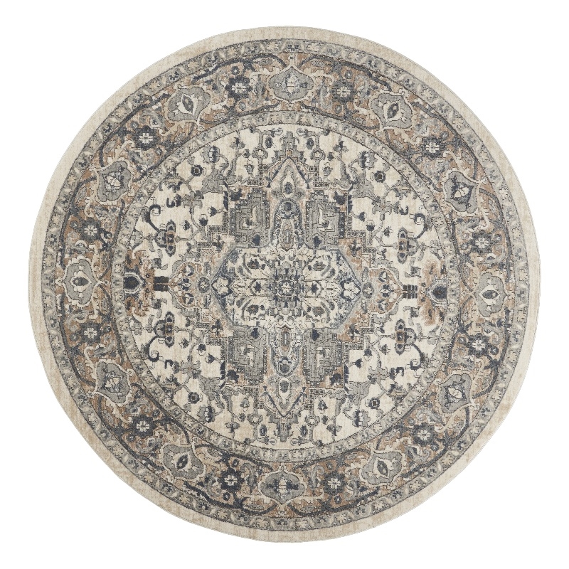 Nourison Concerto 8' x Round Ivory Gray Fabric Farmhouse Area Rug (8' Round)