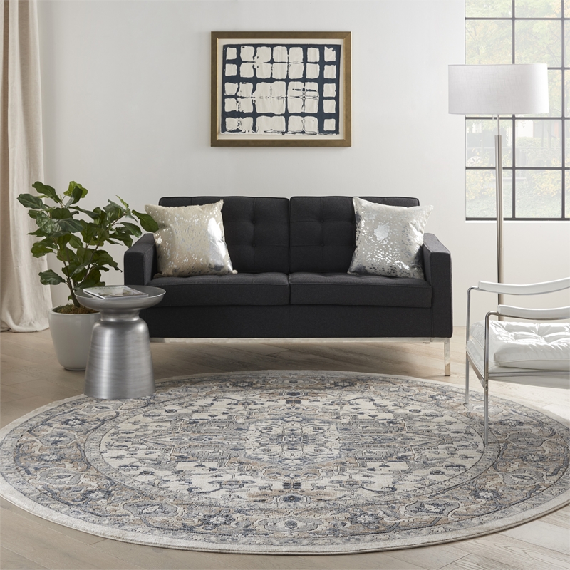 Nourison Concerto 8' x Round Ivory Gray Fabric Farmhouse Area Rug (8' Round)