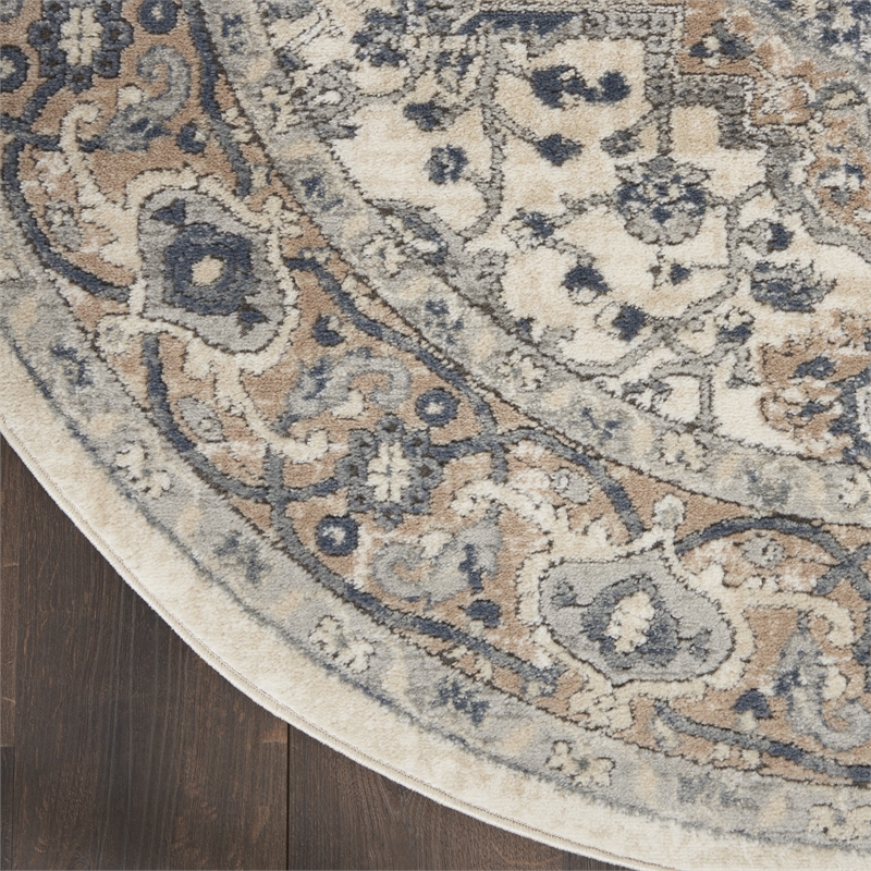 Nourison Concerto 8' x Round Ivory Gray Fabric Farmhouse Area Rug (8' Round)