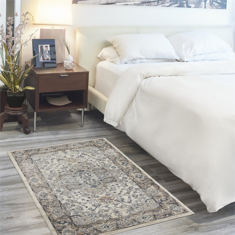 Nourison Concerto 3' x 5' Ivory Gray Fabric Farmhouse Area Rug (3' x 5')