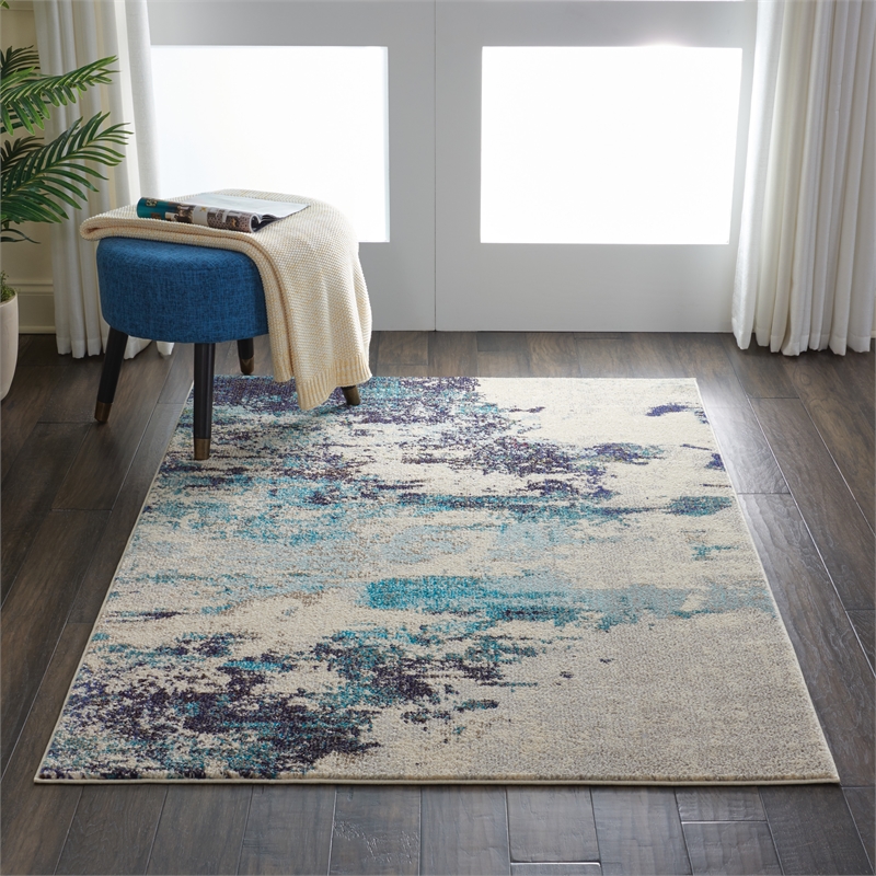 Nourison Celestial 4' x 6' Blue and White Fabric Modern Area Rug (4' x 6')