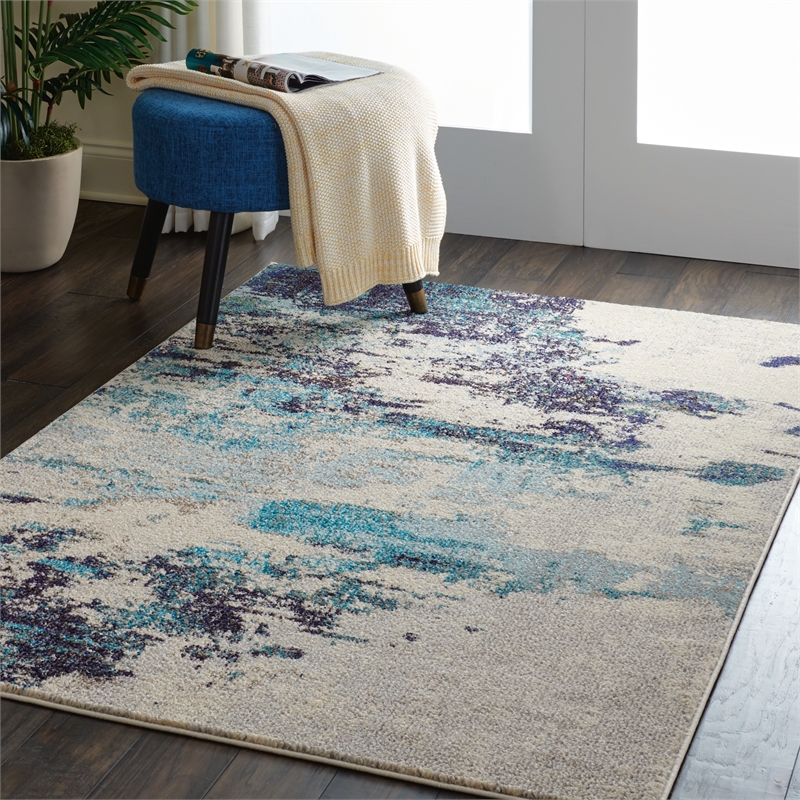 Nourison Celestial 4' x 6' Blue and White Fabric Modern Area Rug (4' x 6')