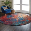Nourison Celestial 8' x Round Blue and Red Fabric Modern Area Rug (8' Round)