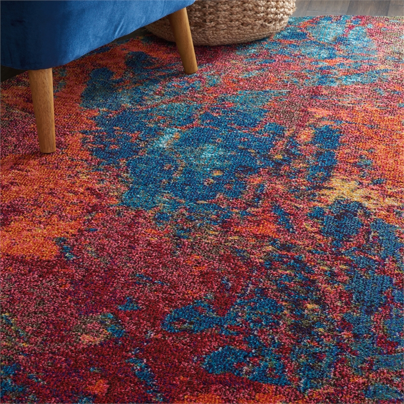 Nourison Celestial 8' x Round Blue and Red Fabric Modern Area Rug (8' Round)