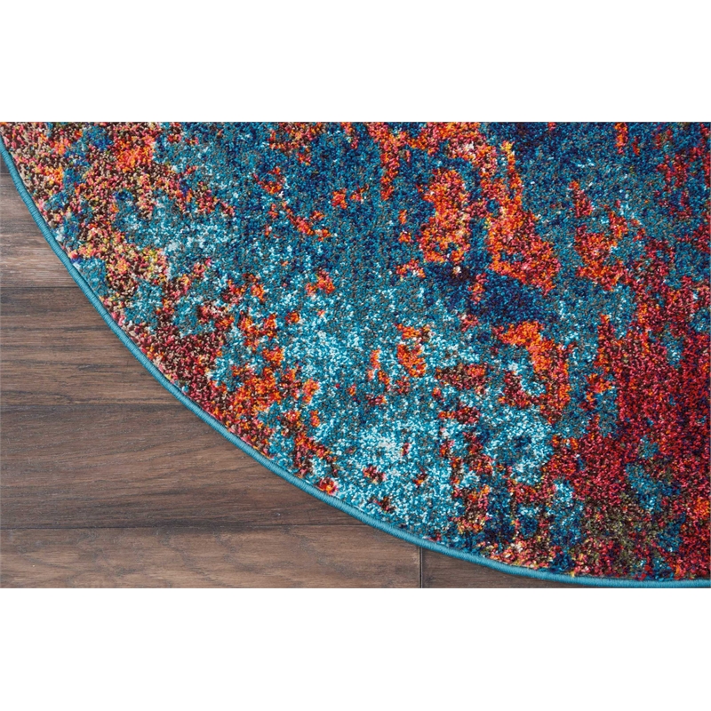Nourison Celestial 8' x Round Blue and Red Fabric Modern Area Rug (8' Round)