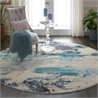 Nourison Celestial 8' x Round Blue and White Fabric Modern Area Rug (8' Round)