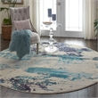 Nourison Celestial 8' x Round Blue and White Fabric Modern Area Rug (8' Round)